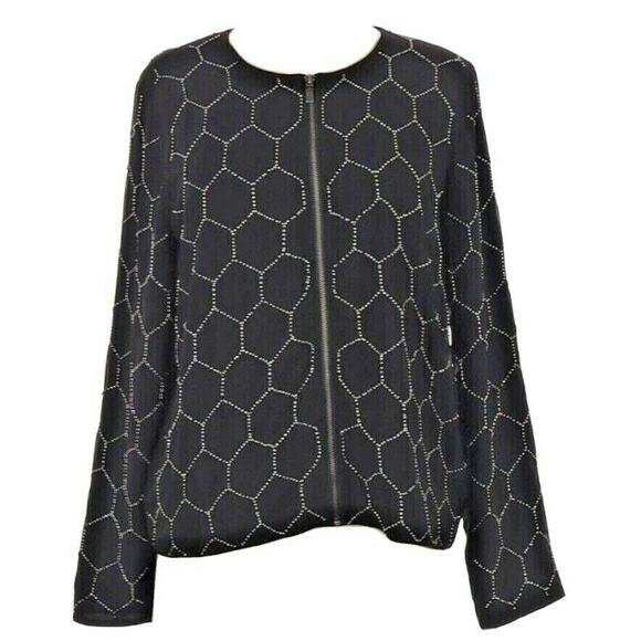 Chico's Sheer Black Beaded Jacket Zipper Front - Picture 1 of 4